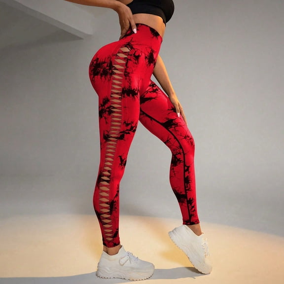 Sakmal Tummy Control Womens Leggings Buttery Soft High Waisted Scrunch Butt Red Yoga Pants Tie Dye Long Workout Leggings