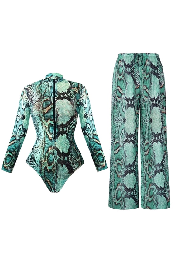 Two Piece Bathing Suits for Women Full Coverage Rash Guards Swimwear Beach Graphic Swimsuits for Women with Pant