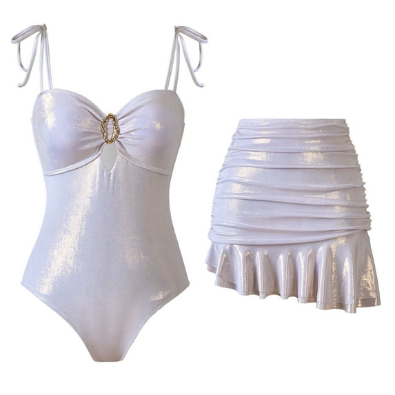 Sakmal Two Piece Sets Bathing Suits for Women One-Piece Tummy Control Adjustable Strap White Bathing Suits Full Coverage Swimsuit Sets