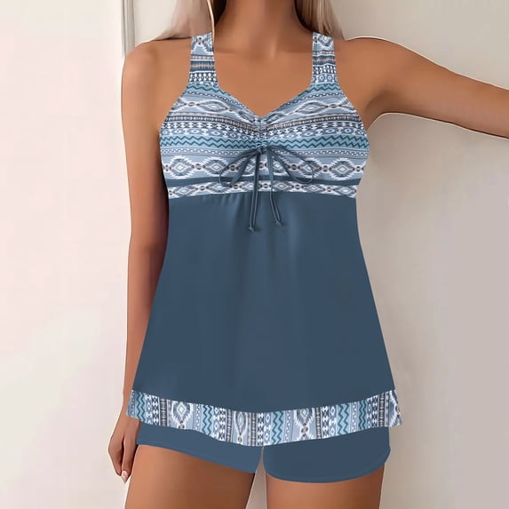 Sakmal Two Piece Sets Womens Bathing Suits Gray Tankinis Plus Size Tie Front Swimwear Full Coverage Swimsuit Sets