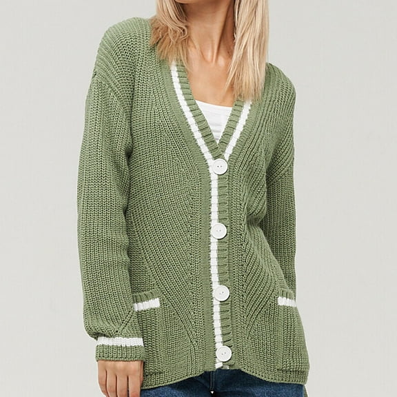 Sakmal Ugly Sweaters for Women 2025 Button Down Pullover Green Tops V Neck Solid Loose Long Sleeve Sweaters with Pockets