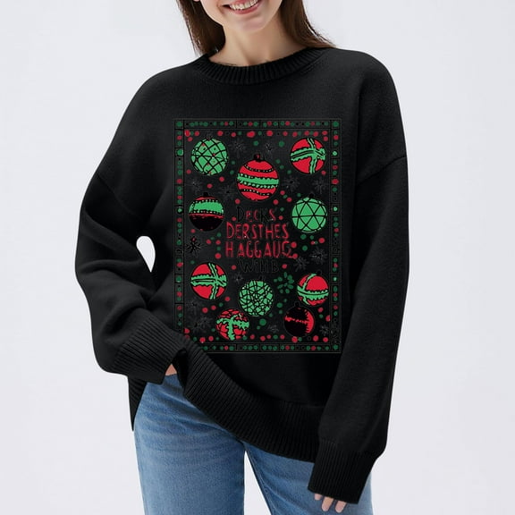 Sakmal Ugly Sweaters for Women Pullover Black Holiday Christmas Loose Graphic Crew Neck Ladies Sweaters XXL