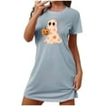 thumbnail image 1 of Sakmal Ultra-Soft Lounge Nightgowns for Women Halloween Gray Loose Comfy Pajama Dress Crew Neck Ghost Print Short Sleeve Short Nightgowns S-2XL, 1 of 4