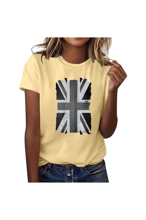 Union Jack T Shirts for Women Short Sleeve Crew Neck Graphic Tops Casual T-Shirts Summer Tops Trendy