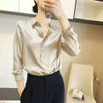 thumbnail image 1 of Sakmal V-Neck Blouses for Women Dressy Casual Long Sleeve Button Down Satin Lapel Shirts Beige Blouses Summer Tops, 1 of 5