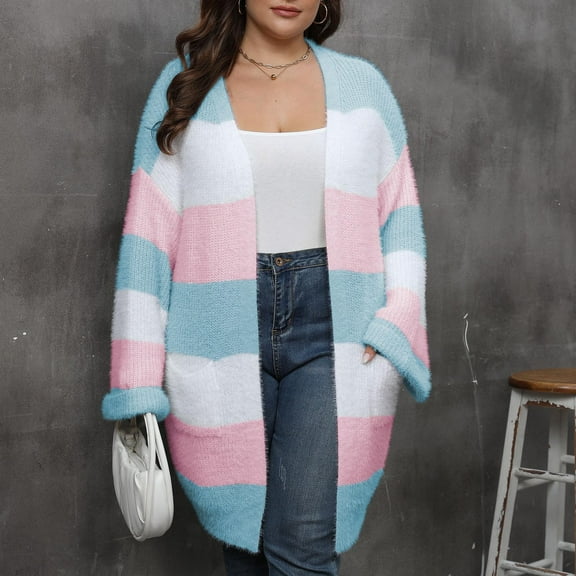 Sakmal V Neck Fall Cardigans for Women Pink Plus Size Sweater Knitted Outerwear Coat for Women L