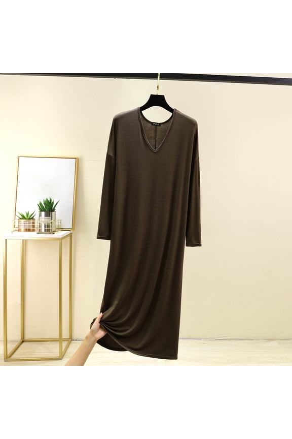 V Neck Nightgowns for Women Plus Size Modal Moomoo Dress Long Sleeve Green Womens Nightgowns L
