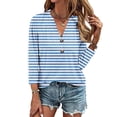 thumbnail image 1 of Sakmal 3/4 Sleeve Womens Plus Size Tops Blue V-Neck Striped Button Plain Oversized Shirts for Ladies, 1 of 5