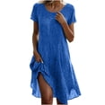 thumbnail image 1 of Sakmal V-Neck Summer Dresses Blue Mid-Length Short Sleeve Flowy Polka Dot Lightweight Shift Dress, 1 of 4