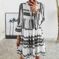 thumbnail image 1 of Sakmal Vacation Dresses for Women 2024 Knee Length Black Shirt Dress Striped 3/4 Sleeve Button Loose Dresses for Ladies, 1 of 6