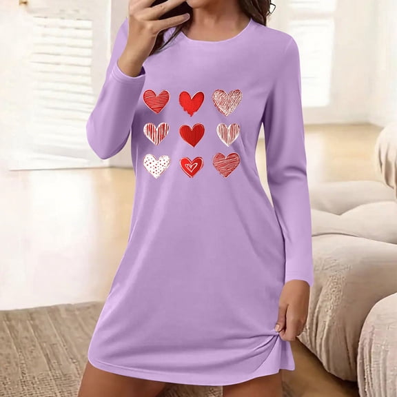 Sakmal Valentines Moomoo Nightgownss Women Lightweight Love Long Sleeve Sleepshirt Knee Length Heart Print Womens Nightgown L