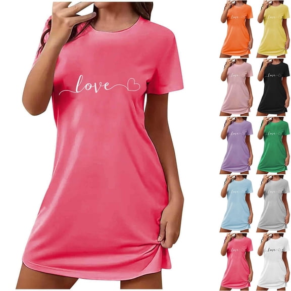 Sakmal Valentines Moomoo Nightgownss Women Soft Love Short Sleeve Plus Size Sleep Dress Heart Print Short Ladies Nightgown L