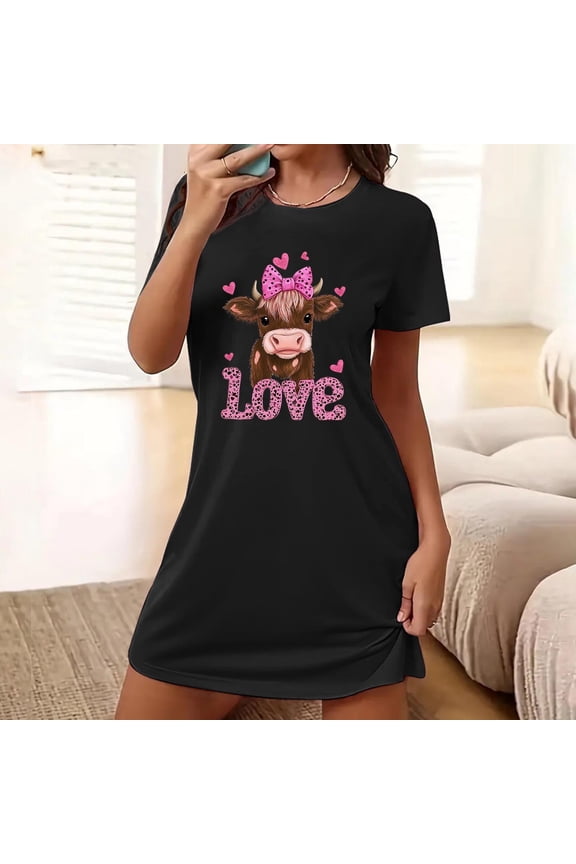 Valentines Moomoo Womens Nightgowns Love Plus Size Short Sleeve Lightweight Sleepwear Short Heart Print Womens Nightgown 2X