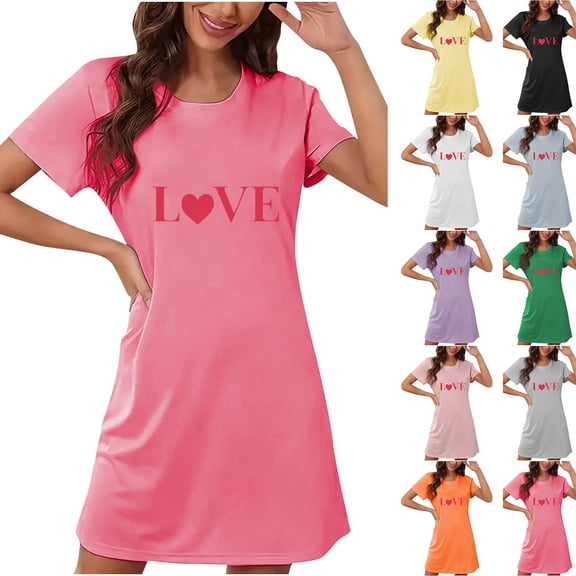 Sakmal Valentines Moomoo Womens Nightgowns Short Sleeve Love Soft Nightwear Short Heart Print Nightgowns for Women L