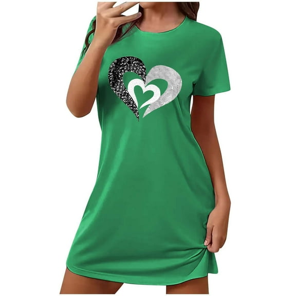 Sakmal Valentines Womens Moomoo Nightgowns Lightweight Love Short Sleeve Pajama Sleep Dress Heart Print Short Nightgowns for Women S