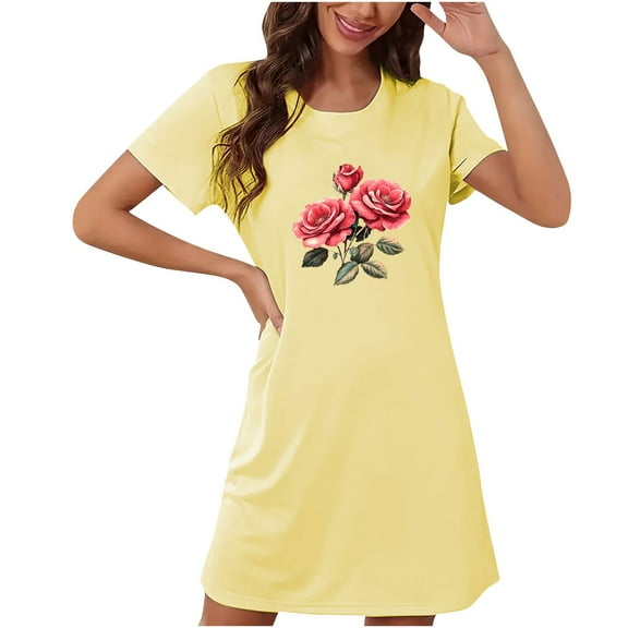 Sakmal Valentines Womens Moomoo Nightgowns Short Sleeve Plus Size Love House Dress Heart Print Short Nightgowns for Women L