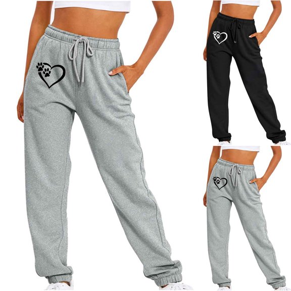 Sakmal Womens Sweatpants Lightweight Love Valentines Joggers Pants Hiking Casual Heart Print Black Jogger Pants for Women L