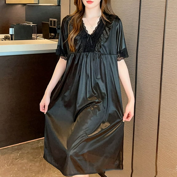 Sakmal Victorian Moomoo Nightgowns for Women Lace Night dress Black Short Sleeve Nightgowns