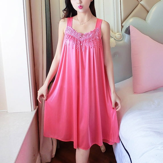 Sakmal Vintage Moomoo Nightgowns for Women Victorian Sleep Tanks Pajama Dress Red Sleeveless Sleep Tanks