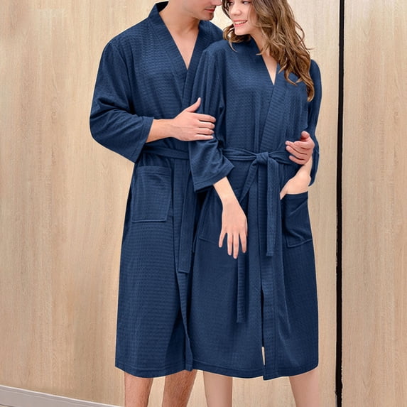 Sakmal Waffle Women Robes Kimono Long Length Plus Size Sleepwear for Women Blue Cozy Womens Robe M