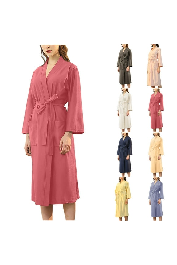 Waffle Women Robes Plus Size Long Length Lightweight Bathrobe for Women Beige Soft Womens Robe 3XL