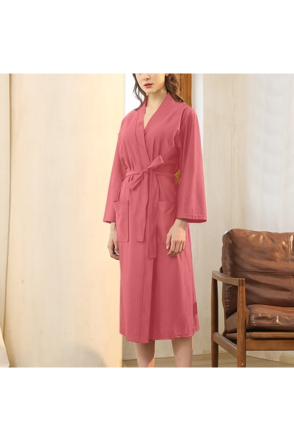 Waffle Womens Robes Kimono Long Length Plus Size Loungewear for Women Red Cute Robe for Women 3XL