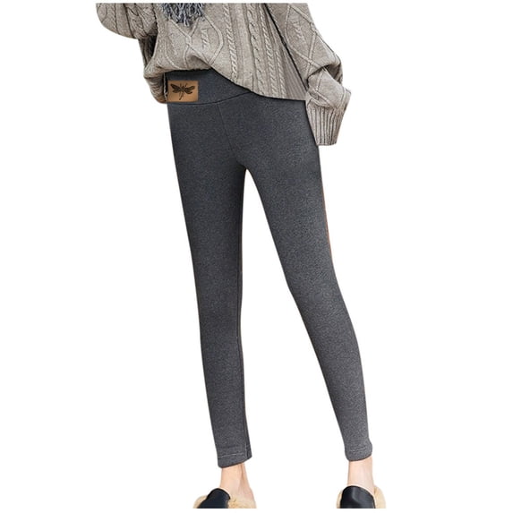 Sakmal Warm Fleece Lined Tights Women Footless Gray Patterned Leggings Soft Ladies Tight