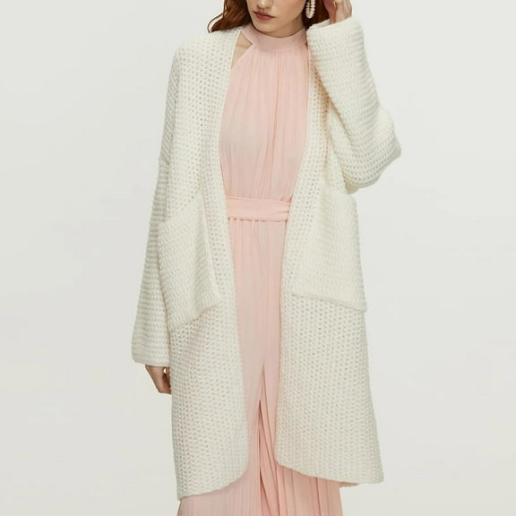 Sakmal White Coats for Women Plus Size Casual Long Sleeve Knit Solid Loose Fit Sweater Ladies Jackets