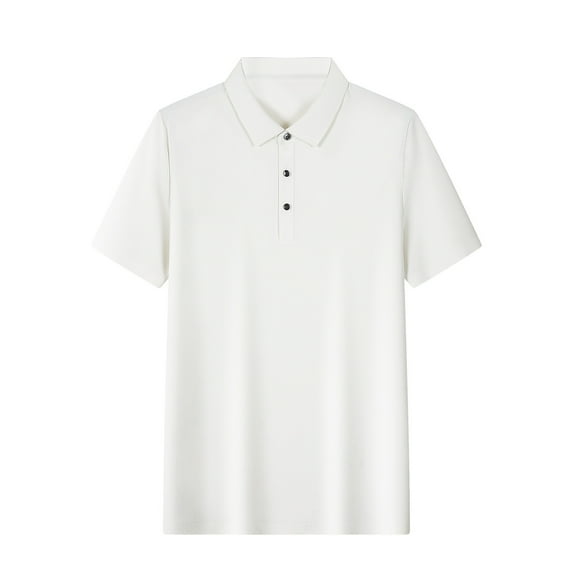 Sakmal White Mens Shirts Short Sleeve Collared Solid Classic Henley Style Three Button Henley Closure Summer Daily Tops