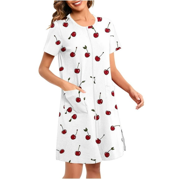 Sakmal White Moomoo Nightgowns for Women Cute with Pockets Loungewear Short Sleeve Nightgowns
