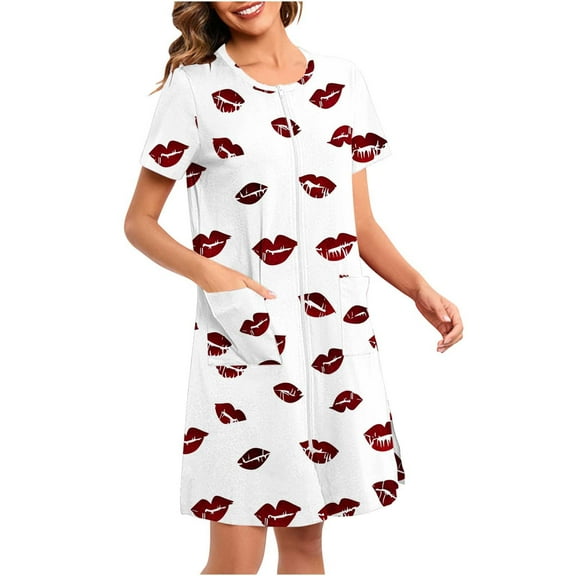 Sakmal White Moomoo Nightgowns for Women Cute with Pockets Night dress Short Sleeve Nightgowns
