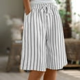 thumbnail image 1 of Sakmal White Shorts for Women Trendy Wide Leg Drawstring Bermuda Striped High Waisted Shorts with Pockets, 1 of 9