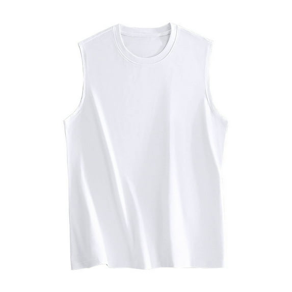 Sakmal White Summer Tank Tops for Men White Crew Neck Solid Workout Sports Camisole Breathable Sleeveless Shirts for Men