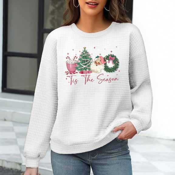 Sakmal White Women Sweatshirts Christmas Plus Size Crew Neck Tops Cute Graphic Sweatshirt for Women