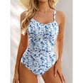 thumbnail image 1 of Sakmal White Womens Swimsuits Tummy Control One Piece High Waisted Ruched Swimsuit Floral Swimwear, 1 of 8