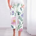 thumbnail image 1 of Sakmal Wide Leg Capri Pants for Women Cotton Linen Cropped Pants Trendy Summer Floral Drawstring Women's Capris S, 1 of 5