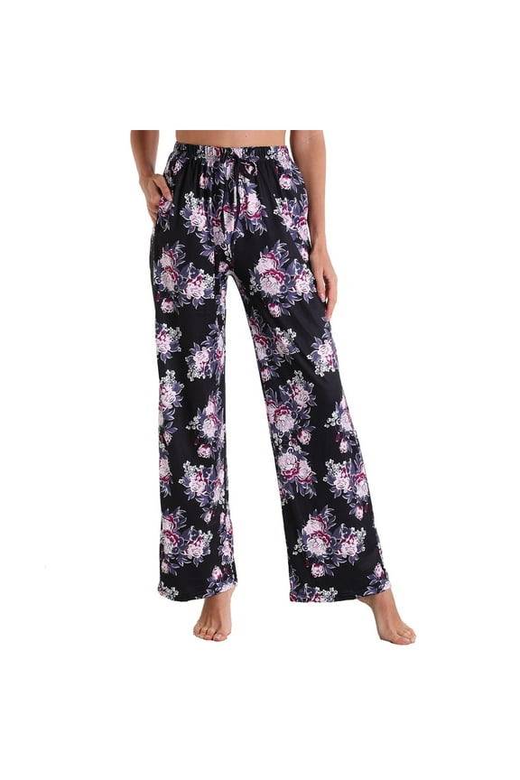 Wide Leg Lounge Pants Women Plus Size Cotton Loungewear Cute Black Womens Pajama Pants M
