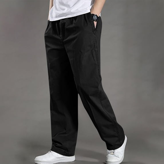 Sakmal Wide Leg Men's Cargo Pants Cotton High Waisted Casual Black Men's Pants M