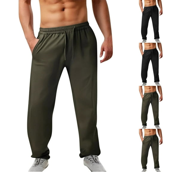 Sakmal Wide Leg Men's and Big Men's Sweatpants Open Bottom Stretchy Pants High Waisted Running Green Sweatpants for Men L