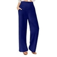 thumbnail image 1 of Sakmal Wide Leg Pants for Women High Waisted Cotton Linen Summer Palazzo Solid Blue Pants, 1 of 8