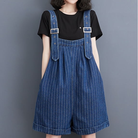 Sakmal Shorts for Women Blue Overalls Jean Rompers Wide Leg Denim Shorts with Pockets