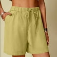 thumbnail image 1 of Sakmal Shorts for Women Wide Leg Yellow High Waisted Linen Beach Vacation Comfy Shorts with Pockets, 1 of 6