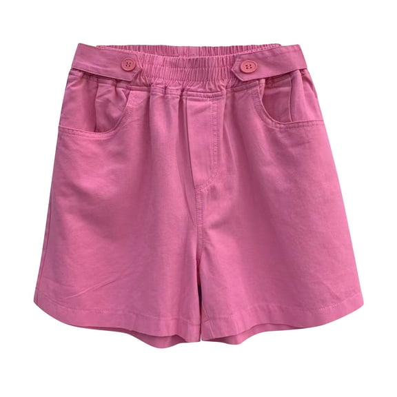 Sakmal Wide Leg Shorts for Women Summer Bermuda Pink Cotton Solid High Waisted Shorts with Pockets