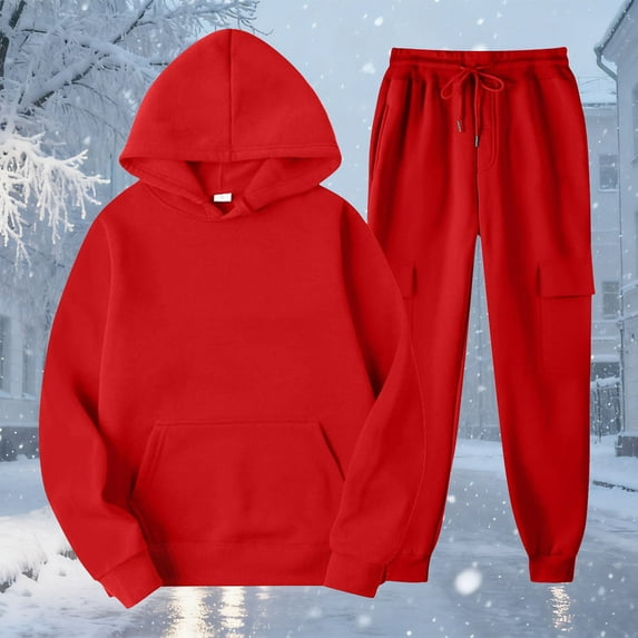 Sakmal Sweatpant Sets for Women Baggy Joggers Pants Hiking Solid Red Stretchy Sweatpants for Women L