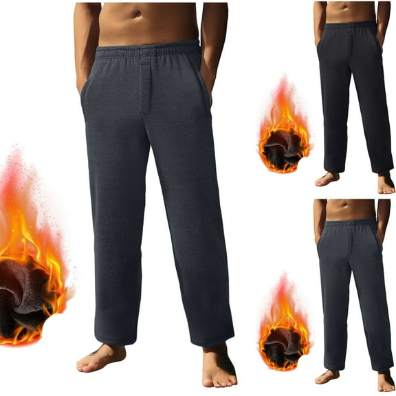 Sakmal Wide Leg Sweatpants Men Stretchy Open Bottom Fleece Lined Pants Black Gym Lihtweight Sweatpants for Men