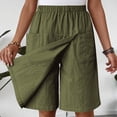 thumbnail image 1 of Sakmal Wide Leg Women Shorts Bermuda Green Solid Elastic Waist Ladies Shorts with Pockets, 1 of 9
