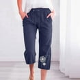 thumbnail image 1 of Sakmal Wide Leg Women's Capri Pants Cotton Linen Cropped Pants Drawstring Fashion Floral Spring Capris for Women 3XL, 1 of 5