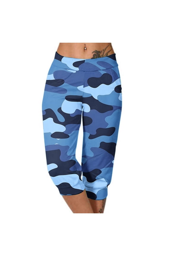 Wide Leg Women's Capri Pants Plus Size High Waisted Pants Lightweight Camo Business Casual Women's Capris L