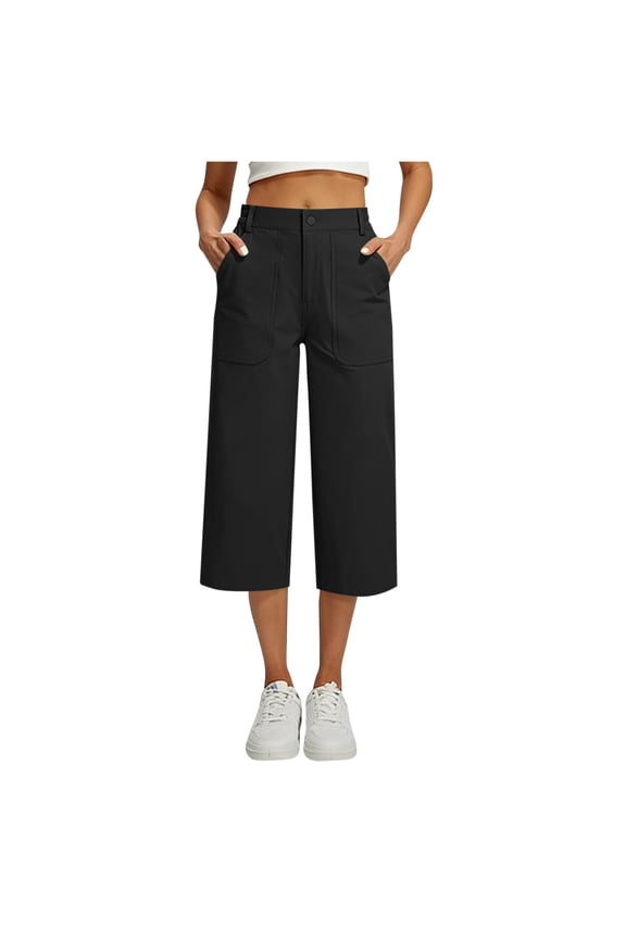 Wide Leg Womens Capri Khaki Pants Elastic Waist Chino Dress Pants Fashion Solid Business Casual Women's Capris XL