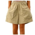 thumbnail image 1 of Sakmal Wide Leg Womens Shorts Khaki Yellow Cargo Solid 6" High Waisted Shorts with Pockets, 1 of 7